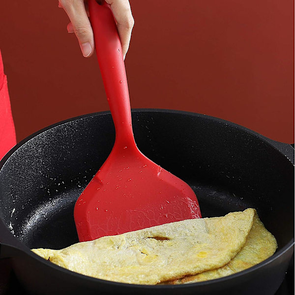 Silikonspatel pannkaksspade omelettspatel vändare för ägg fisk pannkaka pizza och biff bred mjuk pizzaspade non-stick värmebeständig kök Red Large
