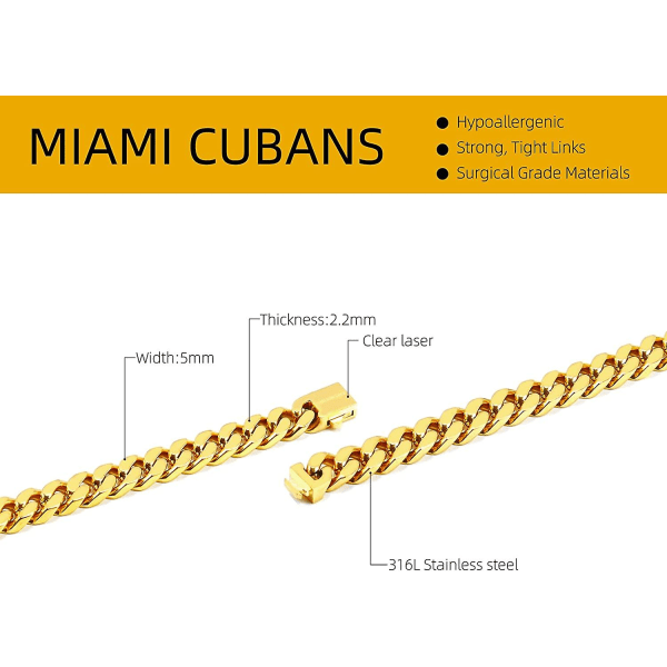 Cuban Chain Necklace.316l Rostfritt stål 5/7mm Bredd 18" 20" 22" 24" Längd Dubbel säkerhetsspänne Hip Hop Jewely (silver)