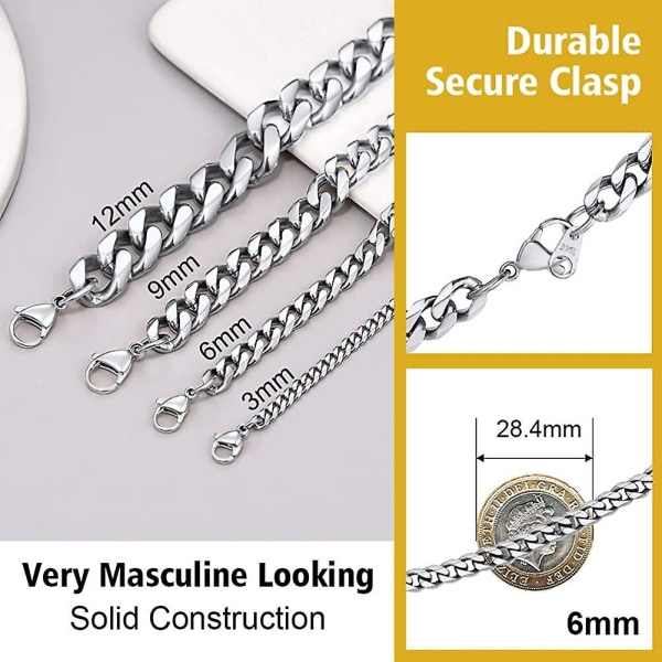 Herre Robust Cubansk Halskæde, acsergery 3/6/9/12mm, acsergery 14\" 18\" 20\" 22\"