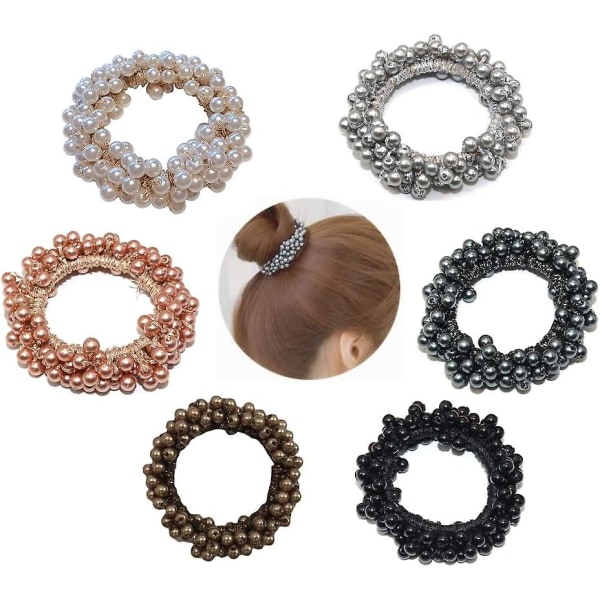 6 st kristallhårband elastiska hårscrunchies pärlhårrep pärlhårrep Color C