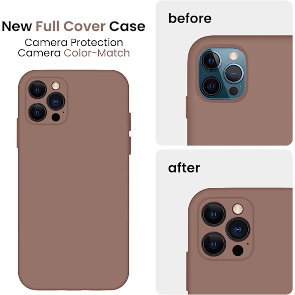 Designad för iPhone 12 Pro-fodral, silikonuppgraderat [kameraskydd] telefonfodral med mjukt, repfritt mikrofiberfoder, 6,1 tum, ljusbrunt