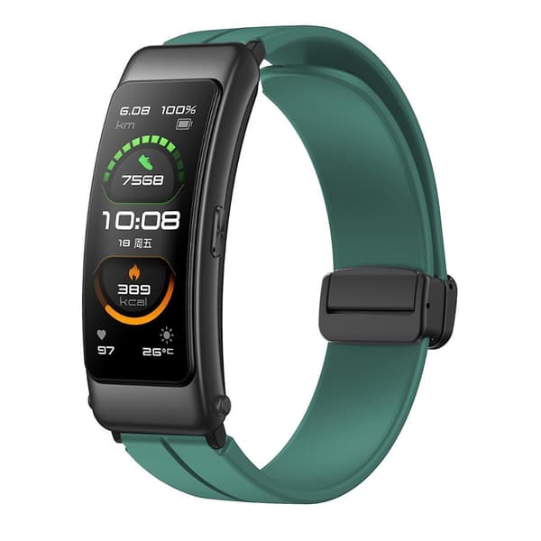 Til Keep B4/Huawei Watch Fit Mini 16mm Silikone Rem Udskiftning Urrem, Sort Foldespænde Pine Needle Green