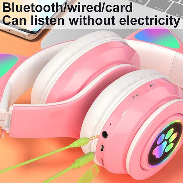 Bluetooth Hovedtelefoner Katteøre Trådløs, Bluetooth Headset, Lysende Ørepropper,
