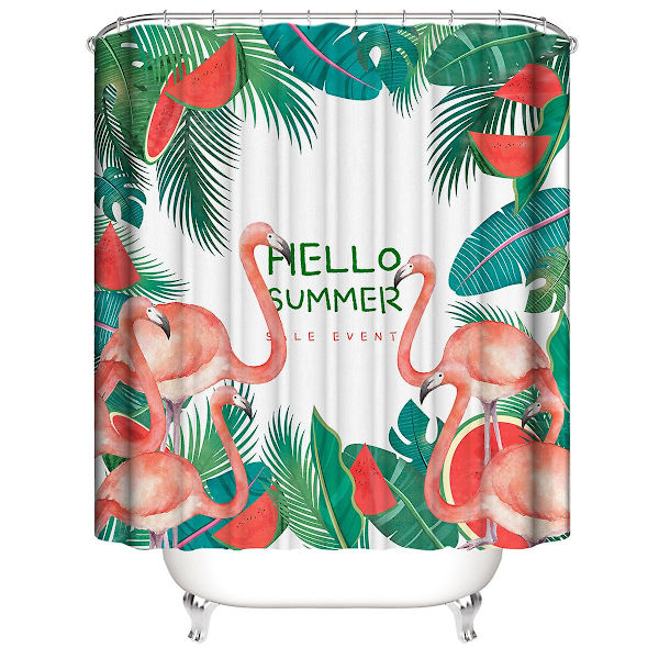 Flammende Flamingo Bruseforhæng 180*200 Cm, T Bruseforhæng Vandtæt Polyester Bruseforhæng Med 12 Kroge Til Juledekoration