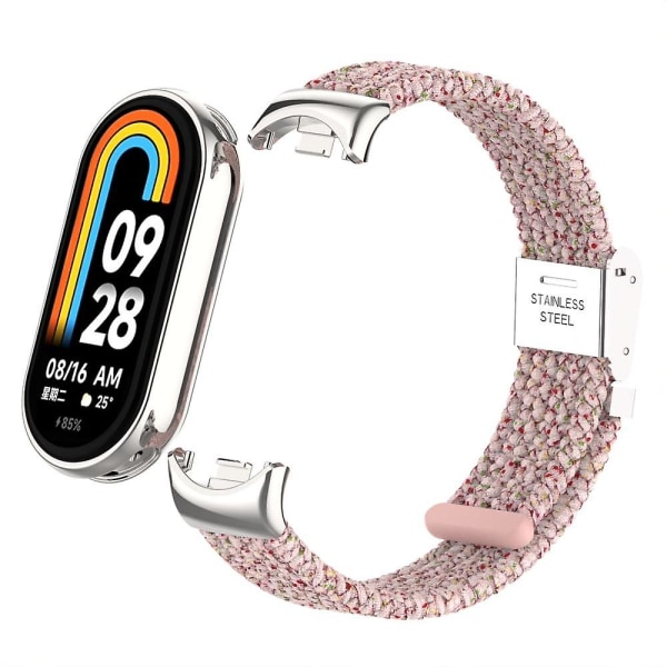 För Xiaomi Smart Band 8 flätat nylon watch Justerbart spänne elastiskt band Bright Pink