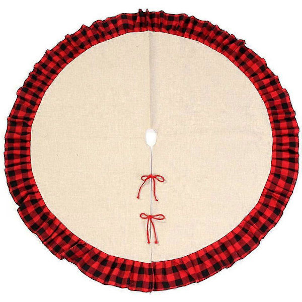 48 tommer juletræstæppe Buffalo Plaid Flæse Burlap Træstæppe Rustik Juledekoration