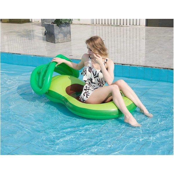 Avokado uppblåsbar flottör med markis, luftmadrass Pool uppblåsbar simring Flotte Vattenleksak för vuxen, för sommarpoolfest Swim Ring with Awning