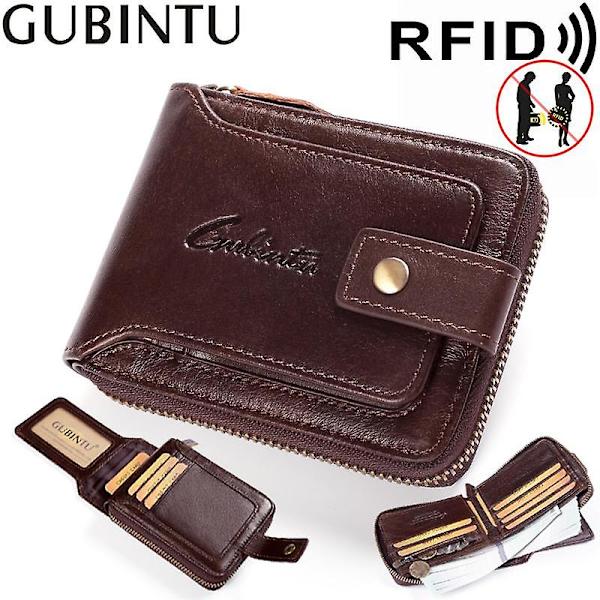 Retro Toppskiktsläder Herr Kort Plånbok RFID-blockerande Kort Kontant Bärväska Brown