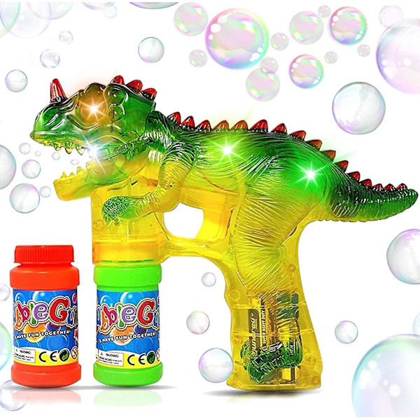 Jurassic Dinosaur Bubble Gun Shooter Light Up Blower | Leksaksbubbelblåsare för småbarn, barn, fester | Led-blinkande lampor, extra påfyllningsflaska
