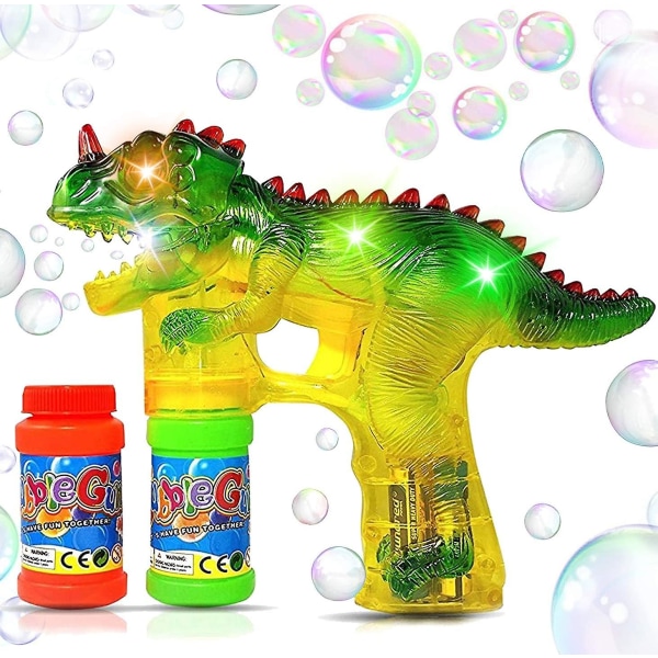 Jurassic Dinosaur Bubble Gun Shooter Light Up Blower | Toy Bubble Blaster för småbarn, barn, fester | Led blinkande lampor, extra påfyllningsflaska