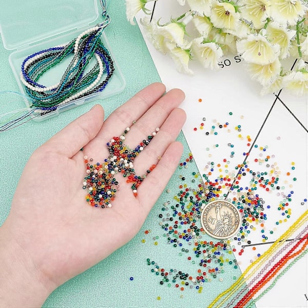 2100 stk. Facetterede glasperler 2 mm Små Briolette Krystalperler Mini Afstandsperler Glasperler til Smykkefremstilling