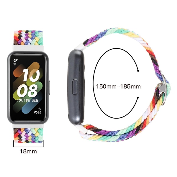 Flätat watch för Huawei Band 7, utbytesarmband med justerbart spänne Rainbow