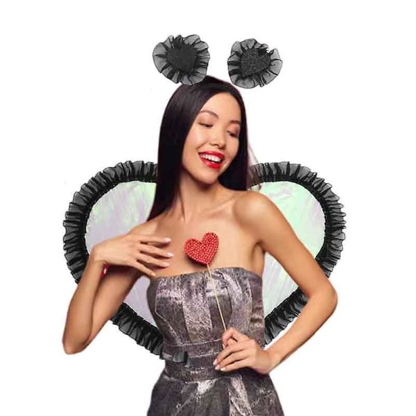 Nyt Hot 1 Sæt Engel Fe Vinge Børn Cosplay Hårbøjle Piger Kostume Rekvisit Fotorekvisitter Black
