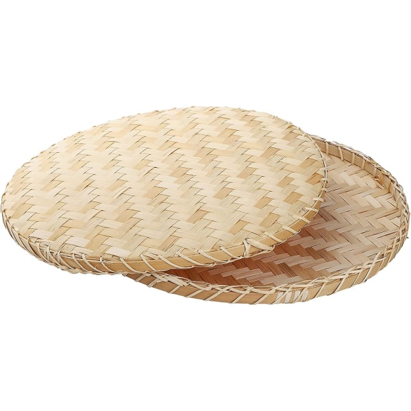 3 stk. Håndlagde Bambusvevde Kurvbrett, 33 cm Flat Flettet Rund Fruktkurv Vevd Matlagring Grunne Brett Dekorativt Serveringsbrett Veggoppheng