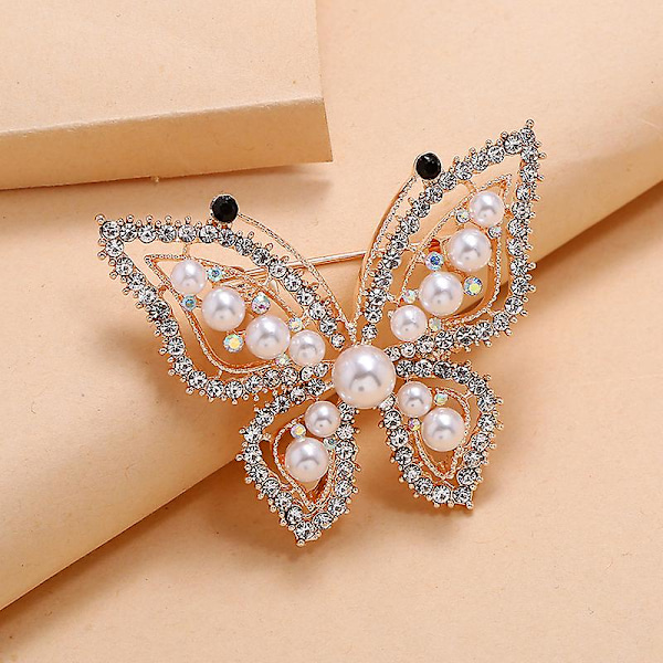 Pearl Butterfly Brosch För Kvinnor Flickor Faux Crystal Imitation Pearl