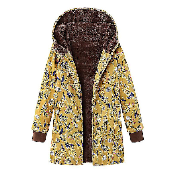 Fleecefodrad kappa för kvinnor, huvjacka, tjock vintervarm ytterkläder Yellow 4XL