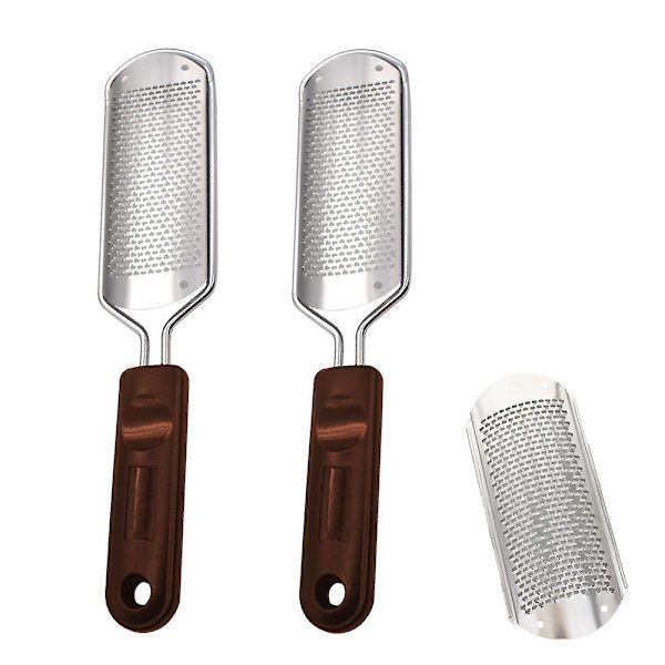 2 Fotrasper i metall (fotfil) + 1 gratis erstatningsblad 2 brown handle * 1 file small hole