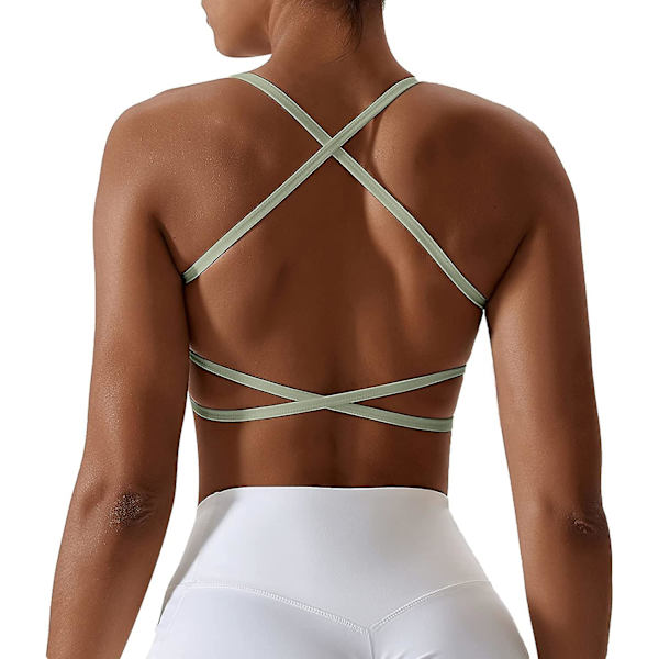 Sport-bh för kvinnor, sexig bustier, vadderad bh, push-up-bh, korsryggs-sport-bh, utan bygel, för yoga, gym Green L