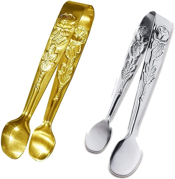 2 stk. Mini Serveringstænger, 10 cm Mini Sukkerklemme i Rustfrit Stål med Skridsikkert Greb