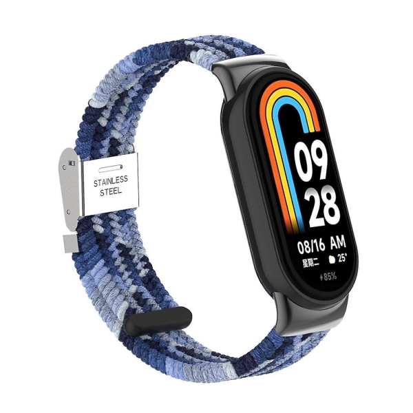 För Xiaomi Smart Band 8 flätad nylon klockarmband justerbart spänne elastiskt band Navy Blue