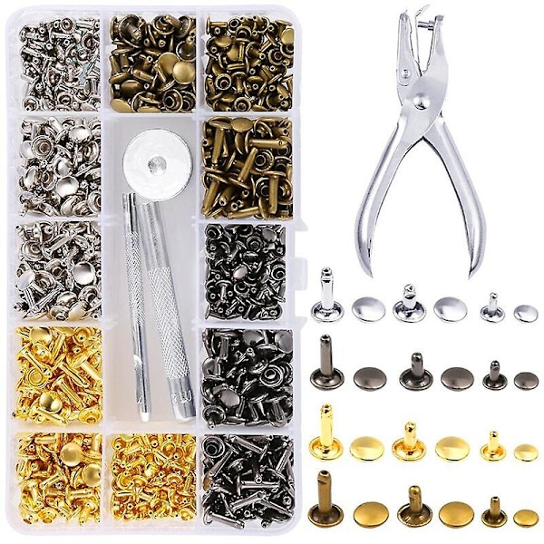 480 st metall dubbla lock nitar dubbar runda nitar för diy läderhantverk väska bälte kläder kläder skor husdjur krage fixverktyg 360pcs with pliers