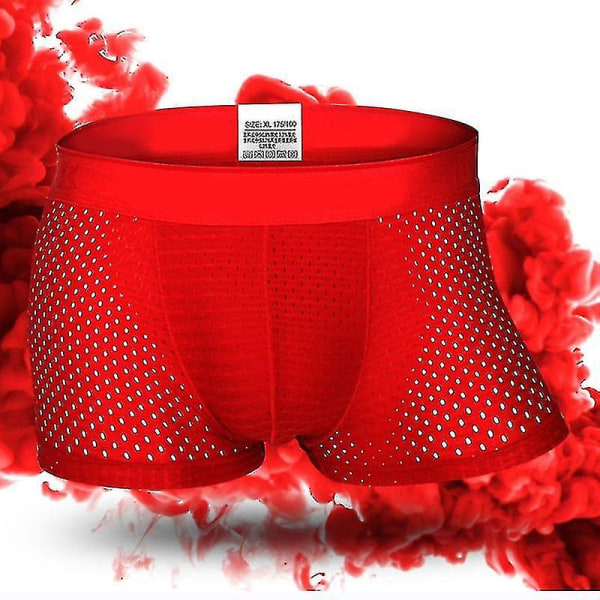 Män Boxershorts Underkläder Mesh Andas Bekväma Kalsonger Män Boxershorts Herrtrosor Red XL