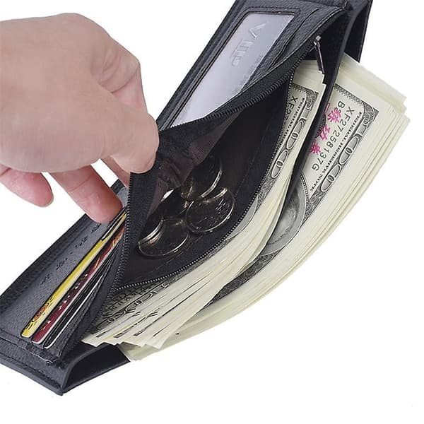 Herr Slim Short Plånbok Bi-fold PU Läder Myntförvaring Kortfodral Väska Black Horizontal