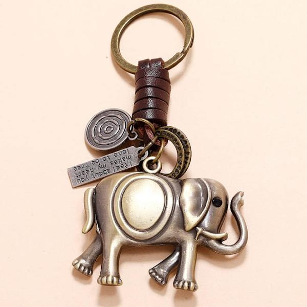 Elefant Nøglering til Mænd, Sød Elefant Nøglering til Drenge, Nordisk Viking Elefant Nøglering, Sjove Elefant Nøgleringe, Punk Elefant Lædernøglering