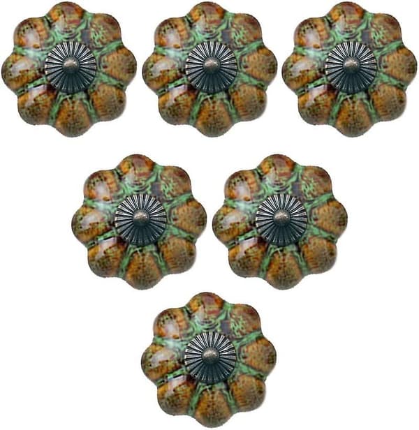 Set med 6 pumpaformade glaserade keramiska europeiska stil låddragare (gröna)