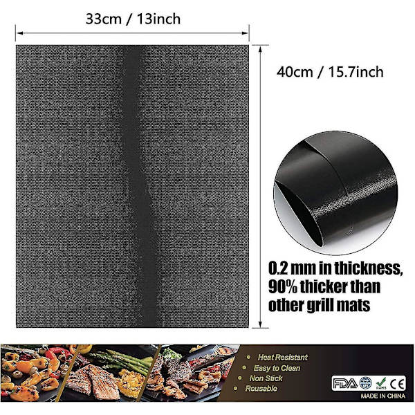 Grillmatte for Grill, Non-stick Grillmatter, Bakematte for Kull & Baking, Gjenbrukbart Bakepapir, Permanent B