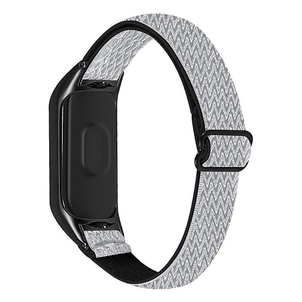 Joustava Nylon Solo Loop -ranneke Xiaomi Mi Band 5 / 6 -älykelloon, säädettävä ranneke mustalla kellokotelolla Black  White