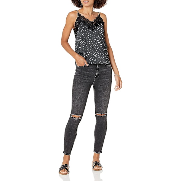 Natalie V-halsad spetskantat linne White Polka Dot XL