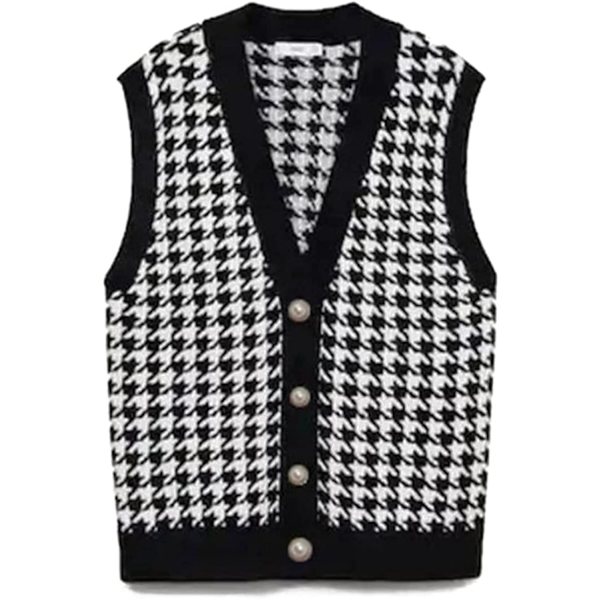 Strikket sweatervest til kvinder Houndstooth sweatre Løs V-hals strikket vest S