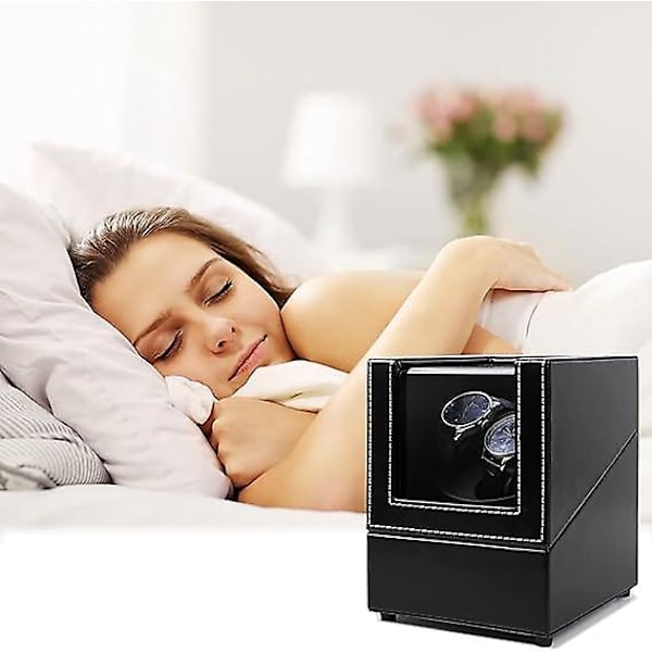 Seneste Dobbelt Watch Winder Boks, Lydløs Motor, Dobbelt Automatisk Ur Winder Rotations Opbevaringsdisplayboks til Automatiske Mekaniske Ure - Sort