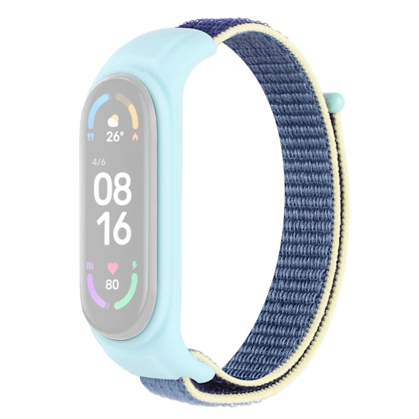 Nyloninen urheilullinen kadonneen estävä ranneke Xiaomi Mi Band 3/Band 4/Band 5/Band 6/Band 7 -älykellolle silikonisella kellokotelolla Ice Blue