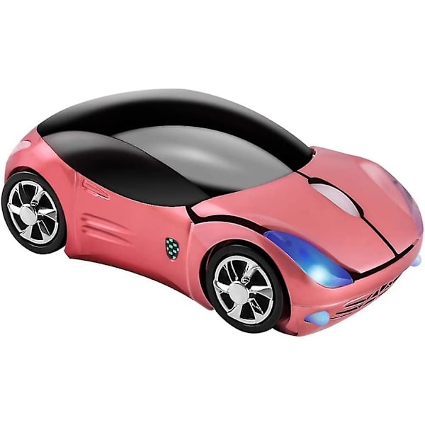 2.4 GHz trådløs mus, cool 3D sportsbilsform, ergonomisk optisk mus med USB-modtager til PC, bærbar computer, børn, piger, små hænder (pink)
