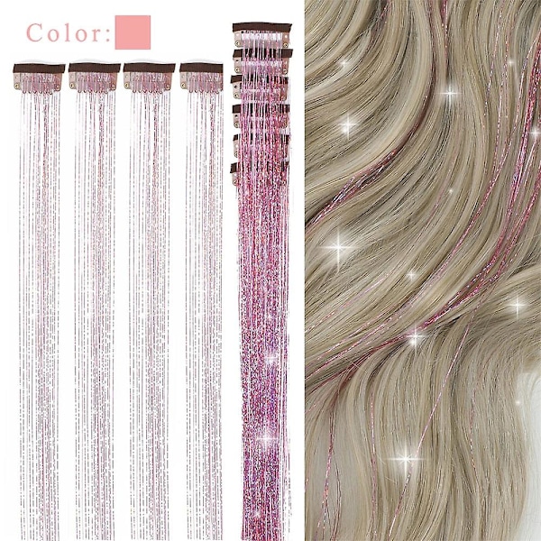 Skinnende tråder glitter hårglitter kit gull silke hår glitter streng extensions tilbehør for kvinner hodeplagg 6pc-qianfen 24inches