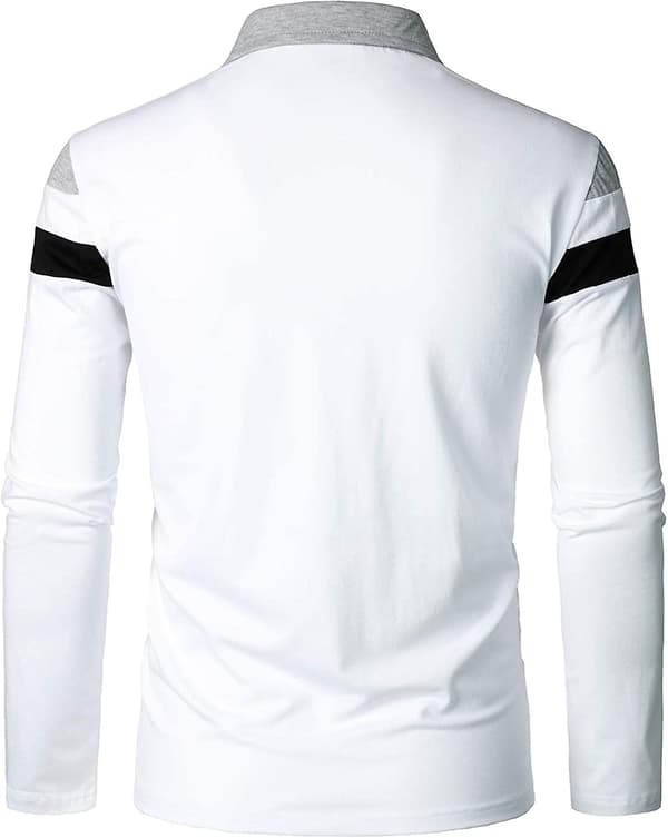 Herr Casual Långärmad Polotröjor Kontrastfärg Patchwork Bomull Tee Toppar White S