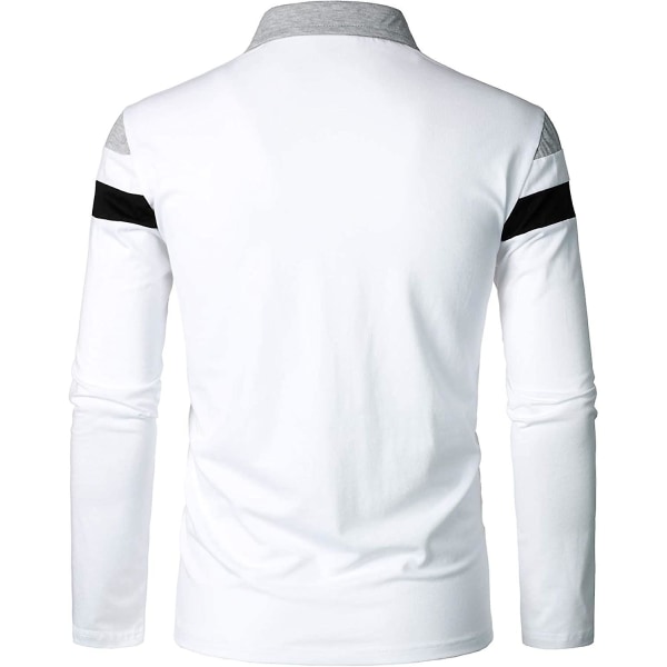 Herre Casual Langærmet Polo Shirts Kontrastfarve Patchwork Bomulds T-shirts White 3XL