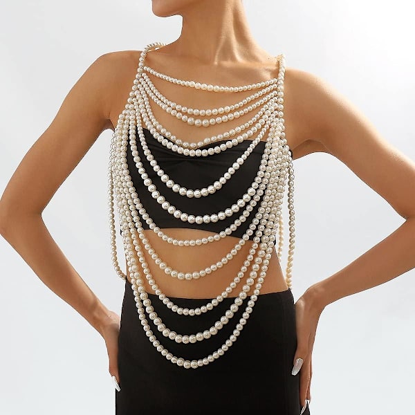 Pärl kroppskedja halsband för kvinnor: Justerbar modeaccessoar