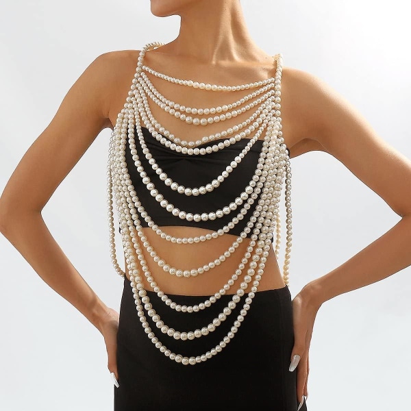 Pearl Body Chain Halsband för kvinnor: Justerbara modesmycken