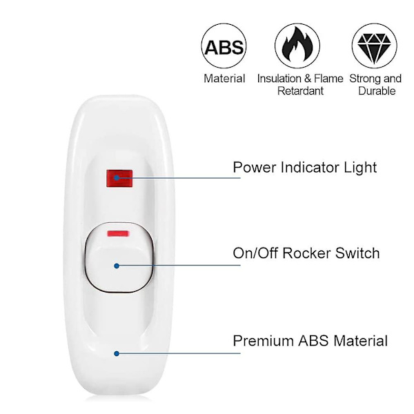Ledningsbryter med vippe for lampe, ledningsbryter, lampebryter, inline av/på-bryter, 2 stk. 250V 10A inline av/på bordlampe ledningsbryter