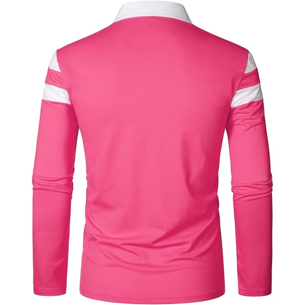 Herr Casual Långärmad Polotröjor Kontrastfärg Patchwork Bomull Tee Toppar Pink XL