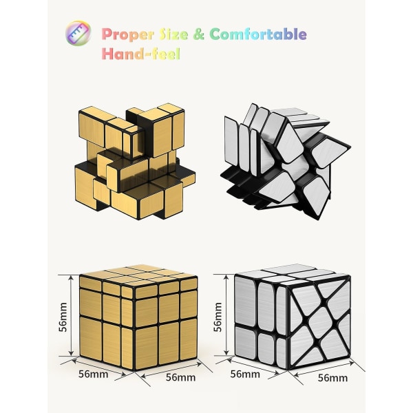 Speed Cube Sæt Med 2 Guld Spejl S Cube, Sølv Vindspejl Cube, Irregulær Speedcubing 3x3x3 Twisty Box Puzzle
