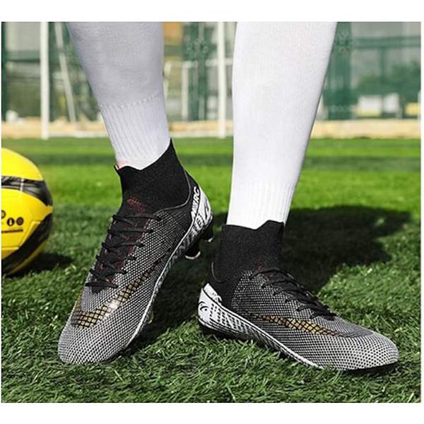 Fotbollsskor Barn, High-Top Fotbollsskor Pojkar Flickor, Andningsbara Fotbollsskor med Dobbar black EU44