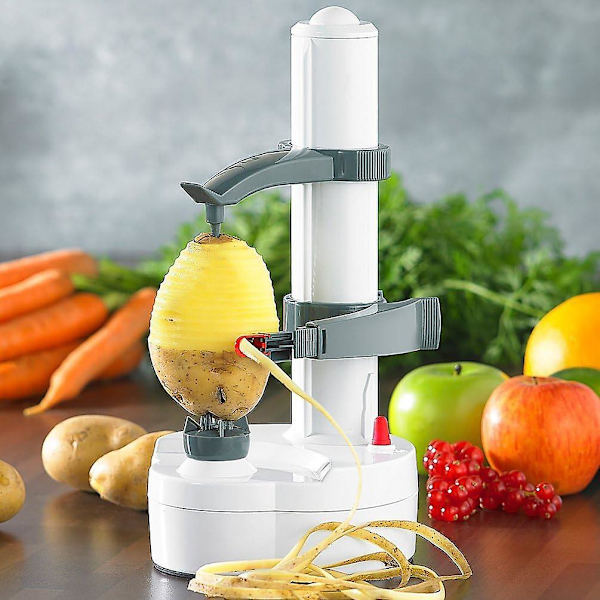 Frugt- og grøntsagsskræller - rustfrit stål - elektrisk skræller - æbleskræller - kartoffelskærer - automatisk skræller (hvid)