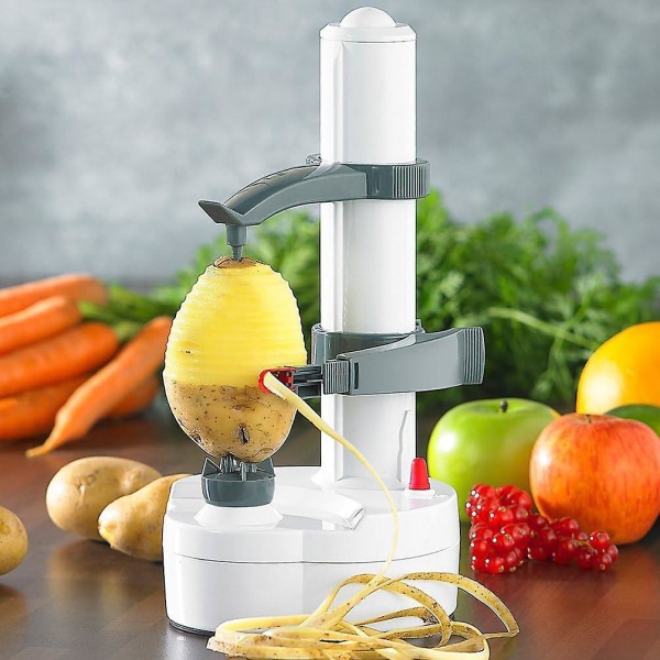 Frukt- och grönsaksskalare-rostfritt stål-elektrisk skalare-äppleskalare-potatisskärare-automatisk skalare (vit)