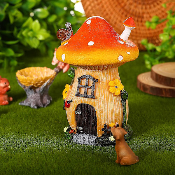 6 stk. Havepynt Tilbehørssæt Håndmalet Miniature Ornament Svampehus Fe Kanin Hund Dekorationer til Gårdhave Plæne Indendørs Udendørs Dekoration