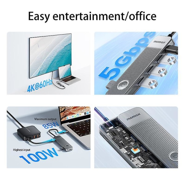 7-in-1 Multi-Port Type-C -telakointiasema Kannettava PD 100W USB-C Hub -sovitin