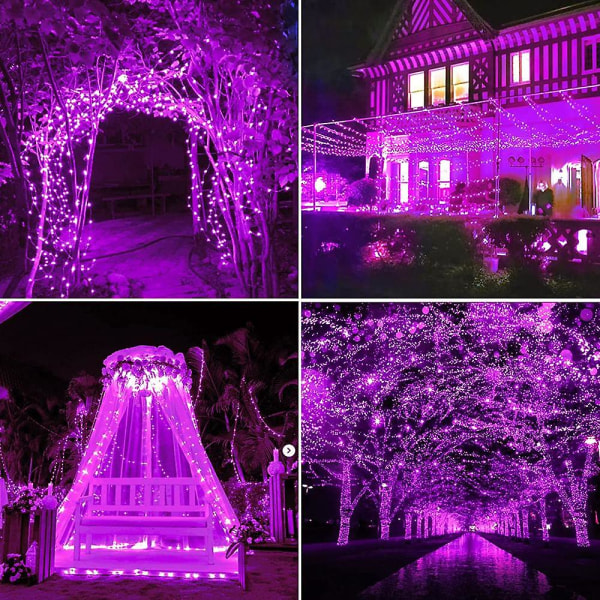 Solar String Lights - 105ft 300 Led Fairy Lights Pvc med 8 lägen fjärrkontroll för uteplats trädgård purple